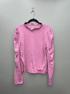 Maeve Anthropologie Pink Puff Sleeve Top Medium Ruffle Mock Neck Cottagecore
